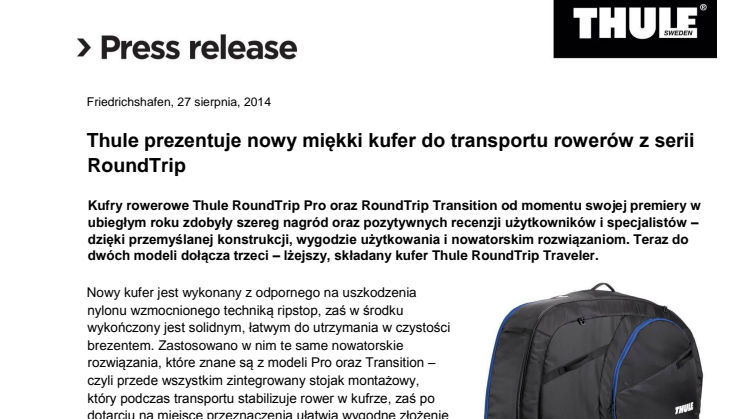 Thule prezentuje nowy miękki kufer do transportu rowerów z serii RoundTrip
