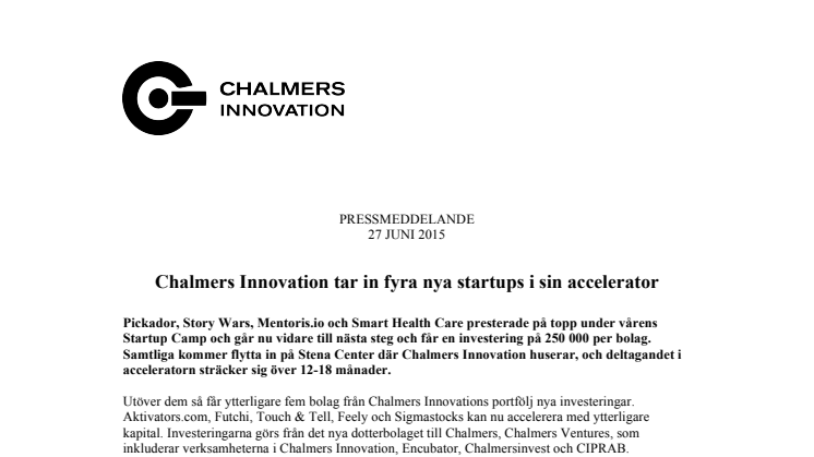 Chalmers Innovation tar in fyra nya startups i sin accelerator