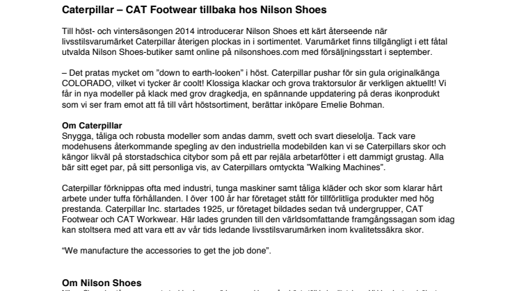 Caterpillar – CAT Footwear tillbaka på Nilson Shoes