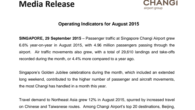 Operating Indicators for August 2015