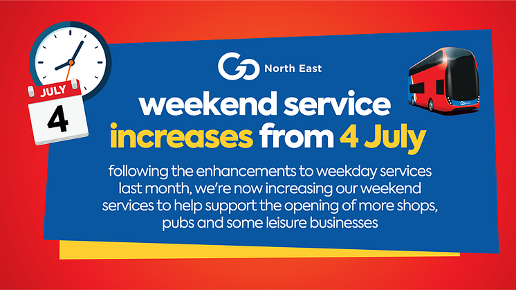 Weekend service increases from Saturday 4 July