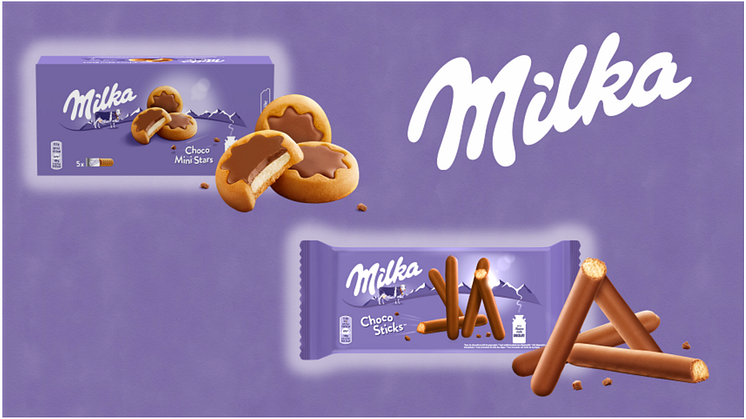 Milka continúa su expansión en el mundo de las galletas con dos nuevos lanzamientos Milka Mini Stars y Milka Choco Sticks