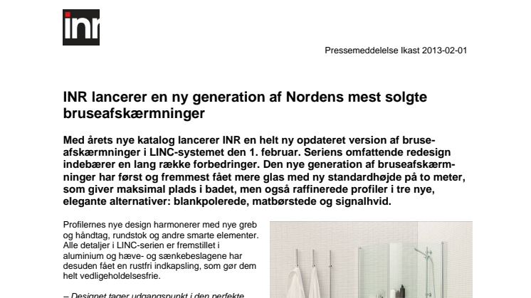 INR lancerer en ny generation af Nordens mest solgte bruseafskærmninger