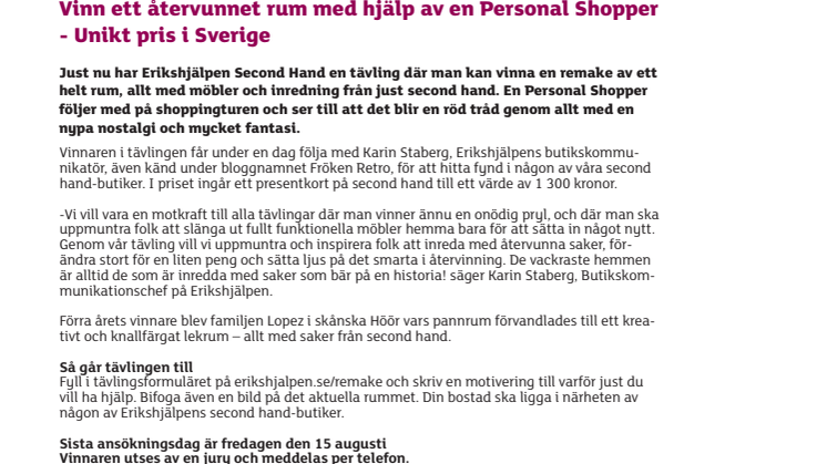 Vinn ett återvunnet rum med hjälp av en Personal Shopper  - Unikt pris i Sverige 
