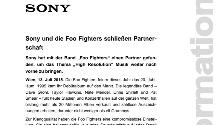 Sony und die Foo Fighters schließen Partnerschaft