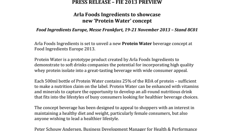 Arla Foods Ingredients to showcase new ‘Protein Water’ concept