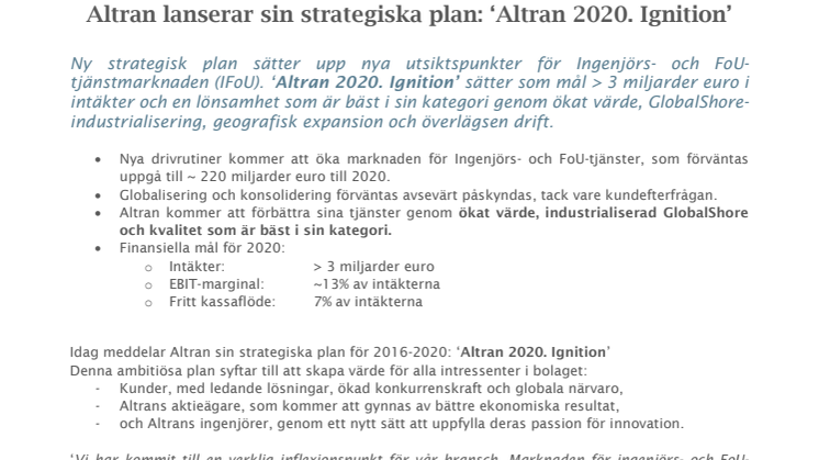 Altran lanserar sin strategiska plan: ‘Altran 2020. Ignition’