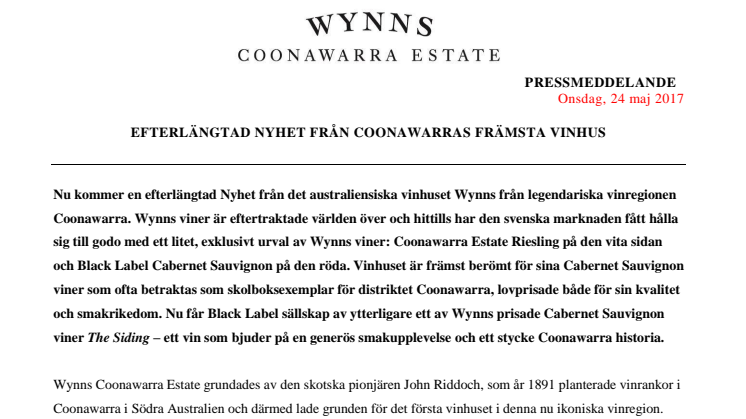 Efterlängtad Nyhet från Coonawarras främsta vinhus