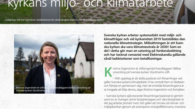 Satsning på laddstationer för elbilar, en del i Svenska kyrkans miljö- och klimatarbete