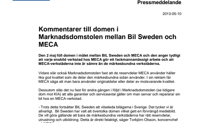 Kommentarer till domen i Marknadsdomstolen mellan Bil Sweden och MECA