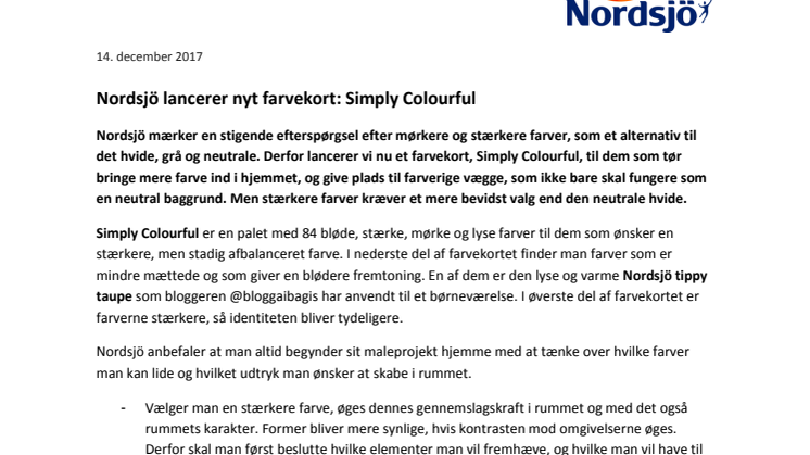 Nordsjö lancerer nyt farvekort: Simply Colourful