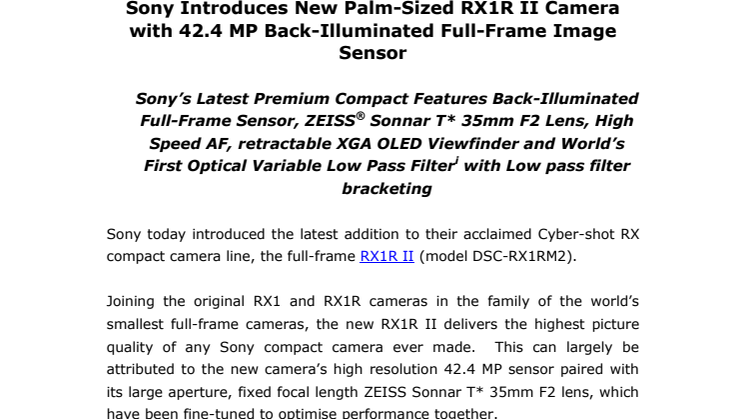Verdens minste fullformatkamera med verdens første justerbare optiske low pass-filter