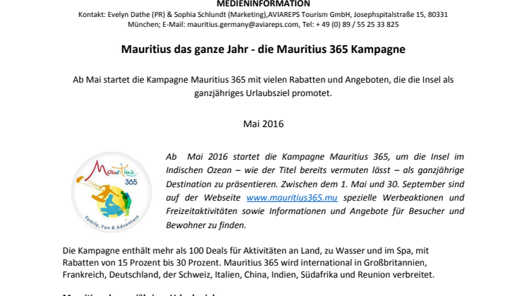 Mauritius das ganze Jahr - die Mauritius 365 Kampagne
