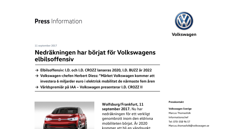 Nedräkningen har börjat för Volkswagens elbilsoffensiv