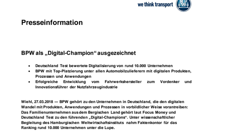BPW als „Digital-Champion“ ausgezeichnet