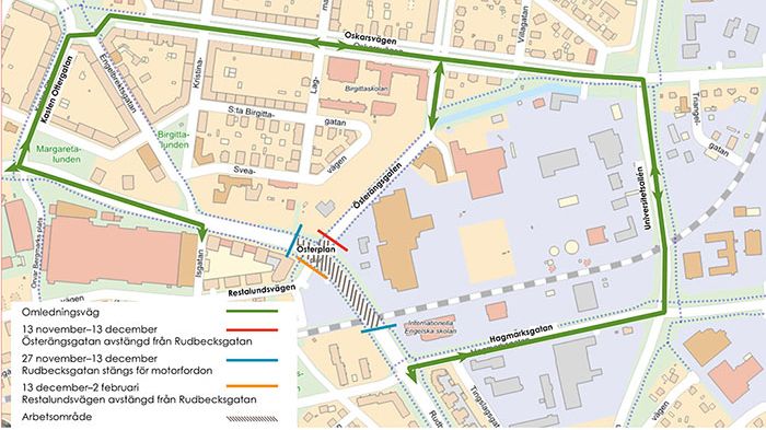 Rudbecksgatans framkomlighet påverkas av flytt av ledningar för vatten och avlopp