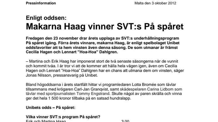Enligt oddsen: Makarna Haag vinner SVT:s På spåret