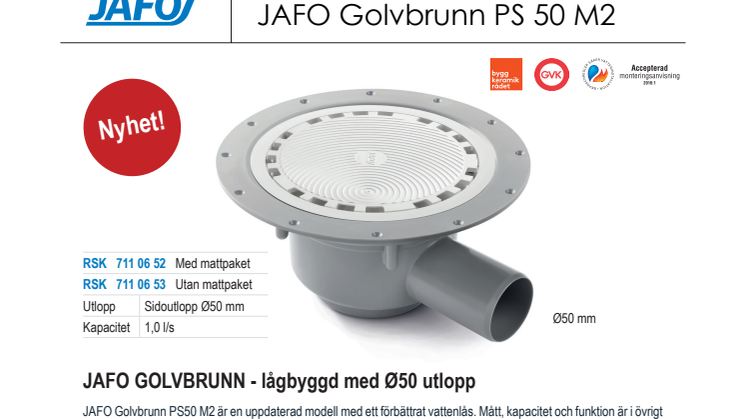 JAFO Produktblad Golvbrunn PS 50 M2