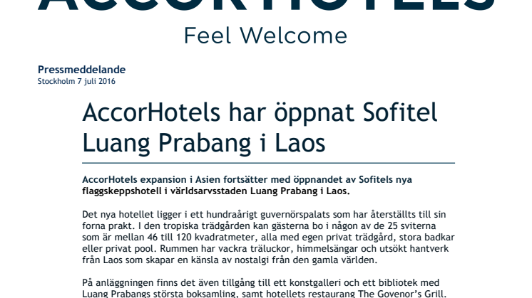 AccorHotels har öppnat Sofitel Luang Prabang i Laos