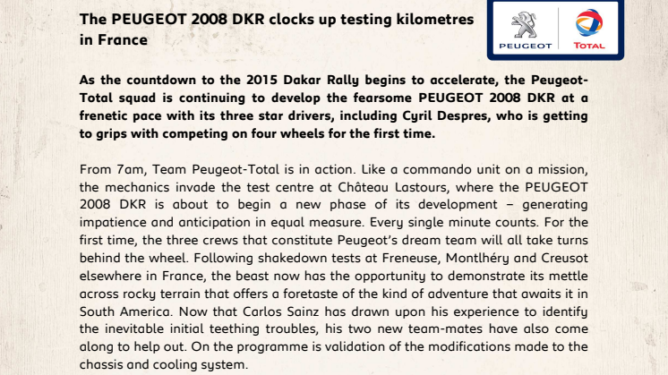 Peugeot 2008 DKR testkörs inför Dakarrallyt 