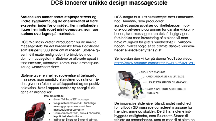   DCS lancerer unikke design massagestole