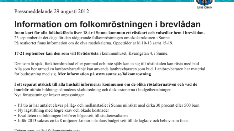 Information om folkomröstningen i Sunne i brevlådan