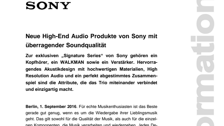 Neue High-End Audio Produkte von Sony mit überragender Soundqualität 