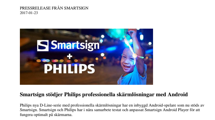 Smartsign stödjer Philips professionella skärmlösningar med Android