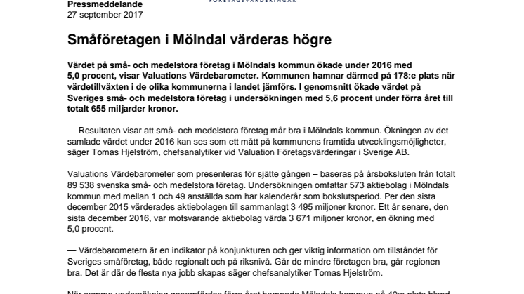 Värdebarometern 2017 Mölndals kommun