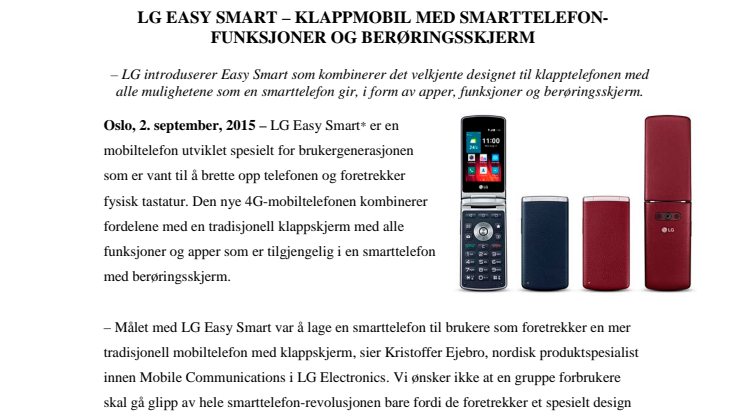 LG EASY SMART – KLAPPMOBIL MED SMARTTELEFON-FUNKSJONER OG BERØRINGSSKJERM