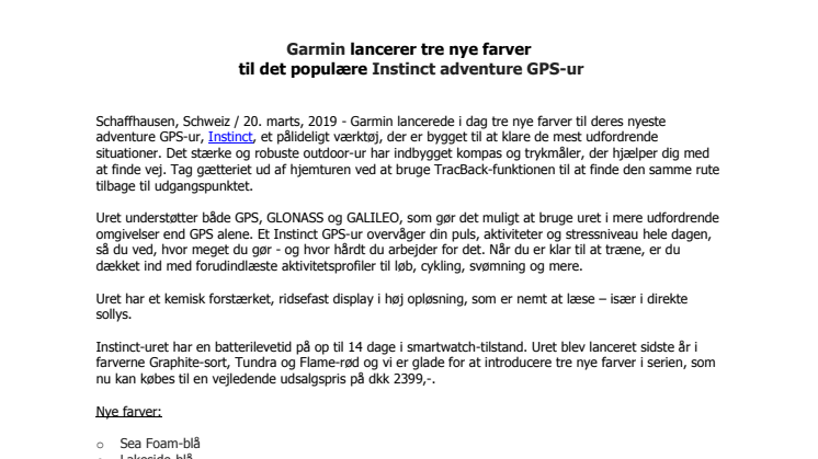 Garmin lancerer tre nye farver til det populære Instinct adventure GPS-ur