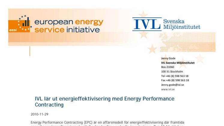 IVL lär ut energieffektivisering med Energy Performance Contracting