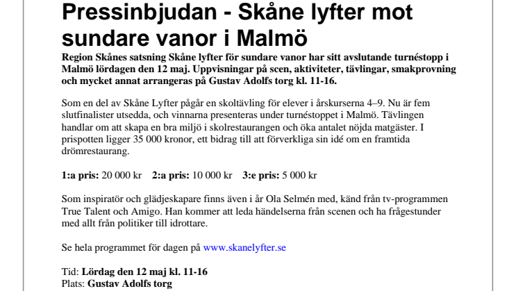 Pressinbjudan - Skåne lyfter mot sundare vanor i Malmö