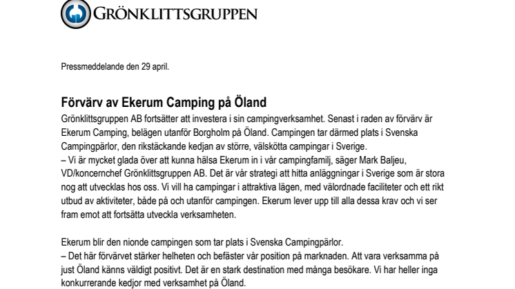 Förvärv av Ekerum Camping på Öland