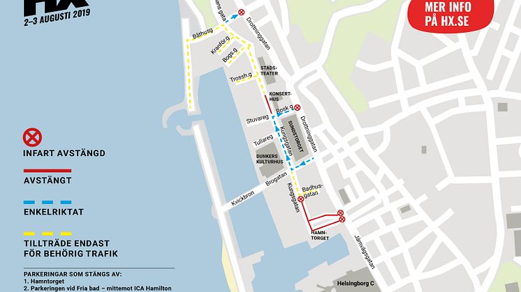Trafikkarta för årets sommarfestival Hx 2019 i Helsingborg 2-3 augusti