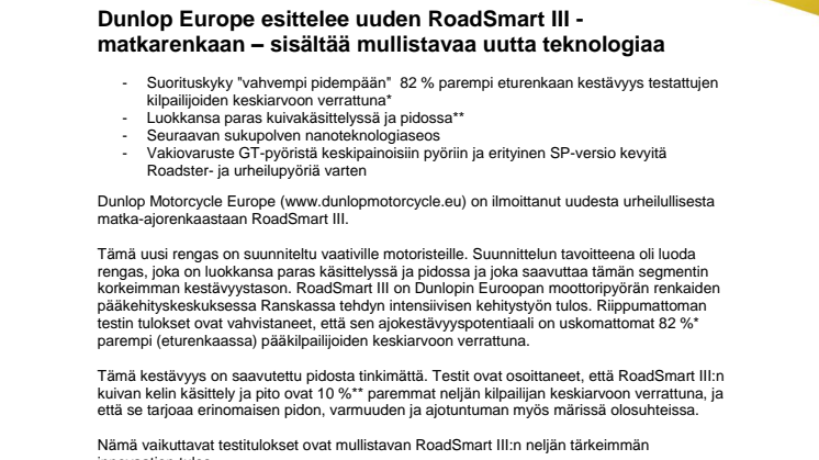 Dunlop Europe esittelee uuden RoadSmart III -matkarenkaan – sisältää mullistavaa uutta teknologiaa 