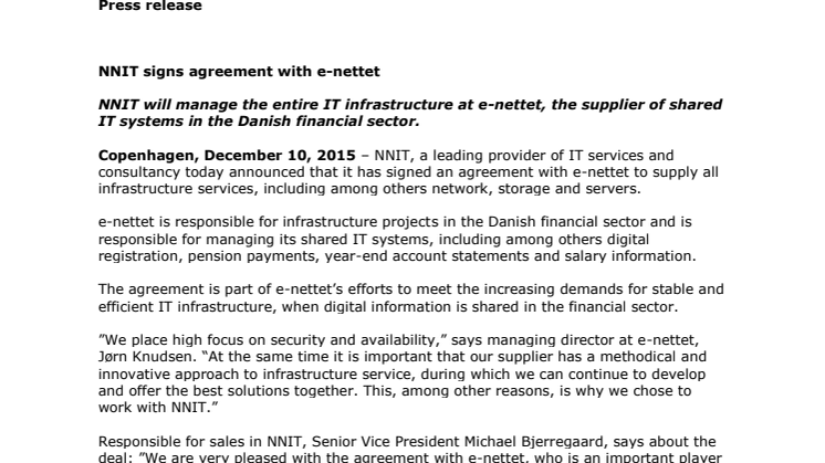 NNIT signs agreement with e-nettet