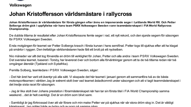 Johan Kristoffersson världsmästare i rallycross