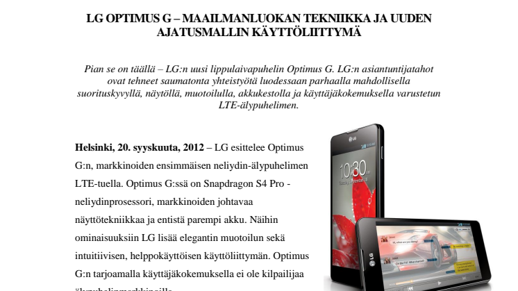 LG Optimus G - Maailmanluokan tekniikka ja uuden ajatusmallin käyttöliittymä