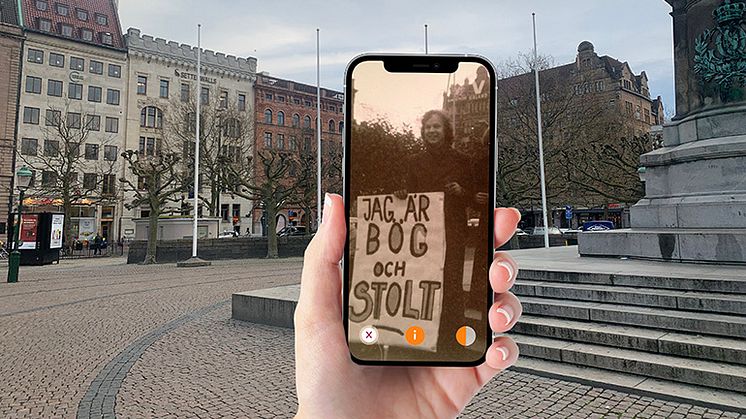 Bild från appen "Be here then" som bjuder på digital stadsvandring med queerhistoria.