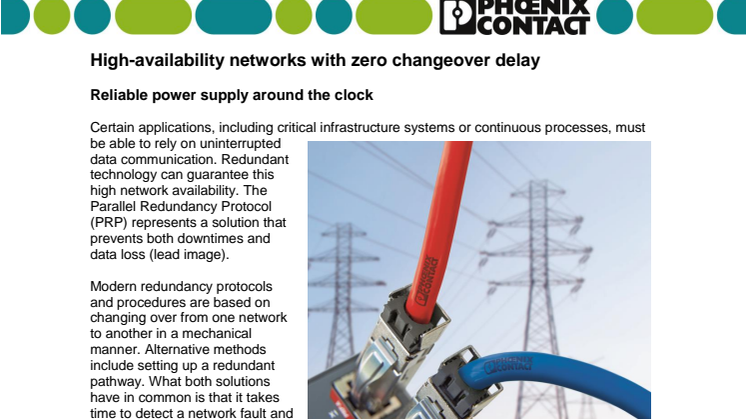 High-availability networks with zero changeover delay