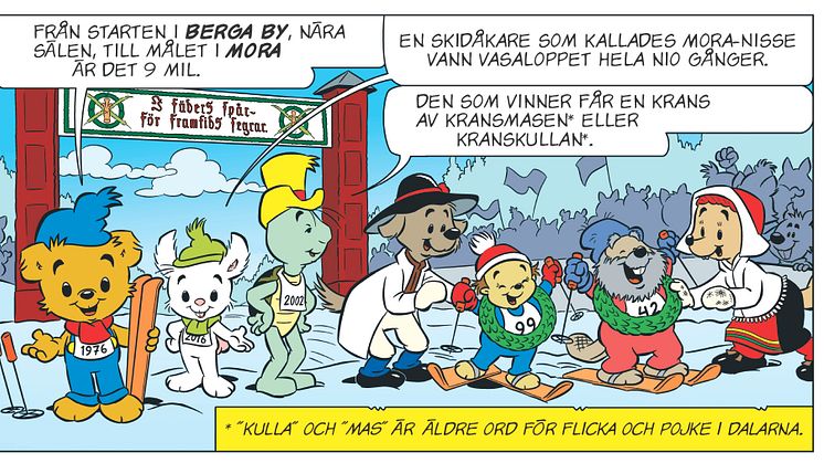 Bamse åker Vasaloppet och gästar Barnens Vasalopp i Sälen och Mora