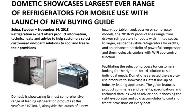 Dometic Showcases Largest Ever Range of Refrigerators with Launch of New Buying Guide