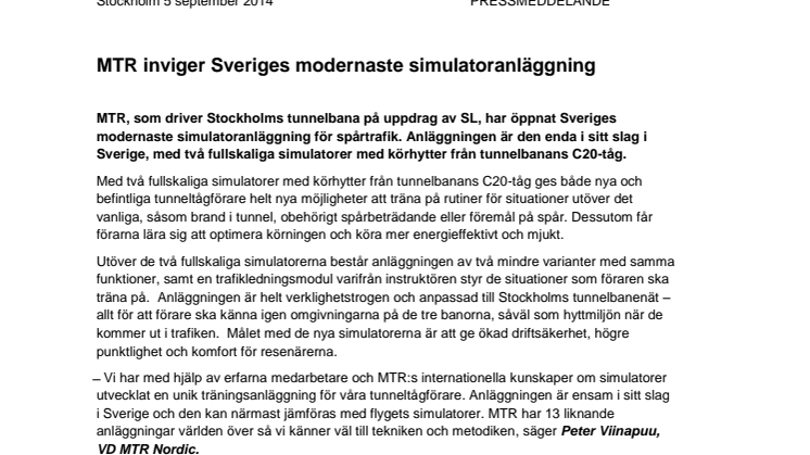 MTR inviger Sveriges modernaste simulatoranläggning 