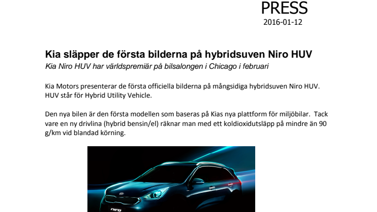 Kia släpper de första bilderna på hybridsuven Niro HUV