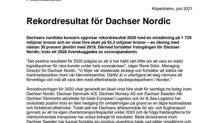 Rekordresultat för Dachser Nordic