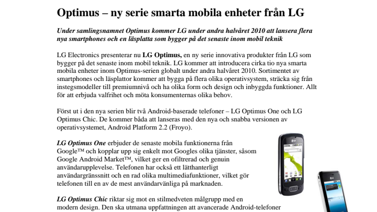 Optimus – ny serie smarta mobila enheter från LG