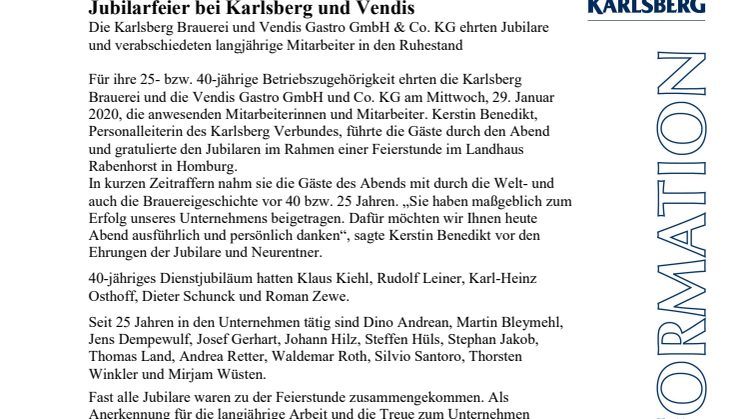 Jubilarfeier bei Karlsberg und Vendis