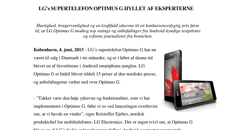 LG’s SUPERTELEFON OPTIMUS G HYLLET AF EKSPERTERNE
