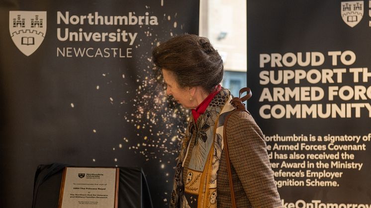 HRH Veteran Hub visit - HRH The Princess Royal unveils a plaque commemorating her visit to Northumbria University.